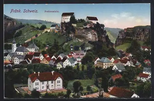 AK Pottenstein /Fränk. Schweiz, Ortsansicht mit Berg