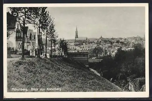 AK Münchberg, Blick vom Kreuzberg auf den Ort mit Kirche
