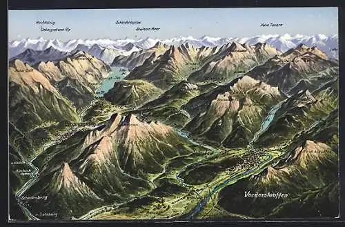 Künstler-AK Photochromie Nr. 14882: Bad Reichenhall, Karte der Ortsumgebung & der Berge