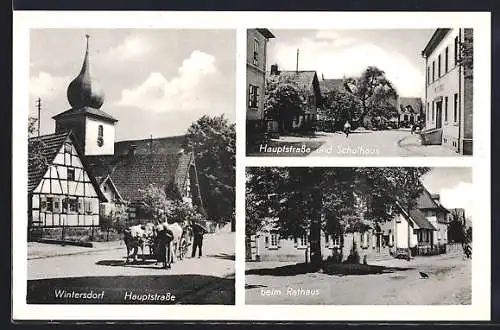 AK Wintersdorf / Rastatt, Hauptstrasse, Schulhaus, Partie beim Rathaus