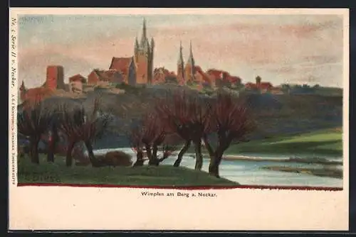 Künstler-AK Carl Biese: Wimpfen am Berg, Blick auf die Stadt mit Kirchen