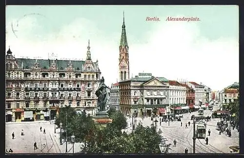 AK Berlin, Alexanderplatz, Grand Hotel, Musikalienhandlung Paul Fischer