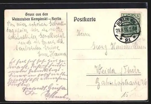 Künstler-AK Berlin, Nachtpartie an den Weinstuben Kempinski