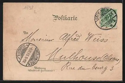 Lithographie Säckingen, Panorama mit Trompeter