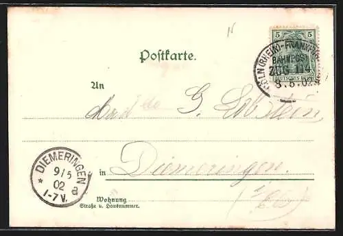 Lithographie Bingerbrück, National-Denkmal, Rheinstein, Mäusethurm
