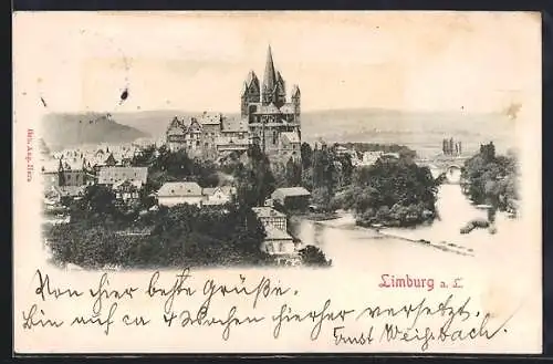 AK Limburg / Lahn, Teilansicht mit der Lahn und Brücke