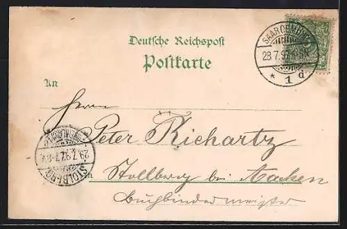Lithographie Saargemünd, Landgerichtsplatz, Neue Cavalllerie-Kaserne, Postamt