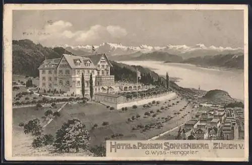 Künstler-AK Zürich, Hotel-Pension Sonnenberg v. G. Wyss-Henggeler