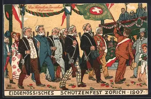 AK Zürich, Eidg. Schützenfest 1907, Das Fähnlein der sieben Aufrechten