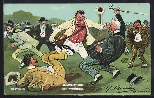 Künstler-AK Bookie paying out Winners, Keilerei