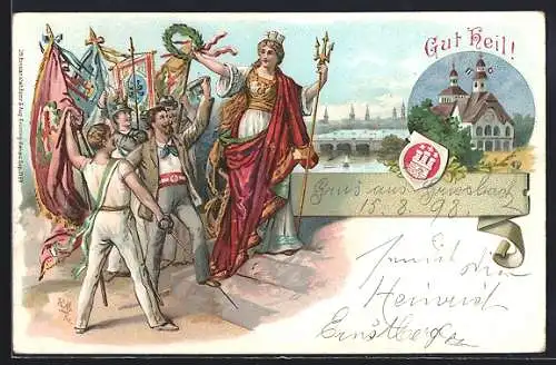 Lithographie Mitglieder des Männer-Turn-Verein e. V. und die Germania