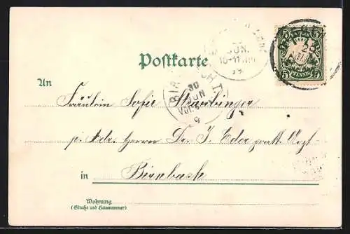 Lithographie Behüt Dich Gott! Trompeter von Säckingen mit Pferd am Ufer stehend