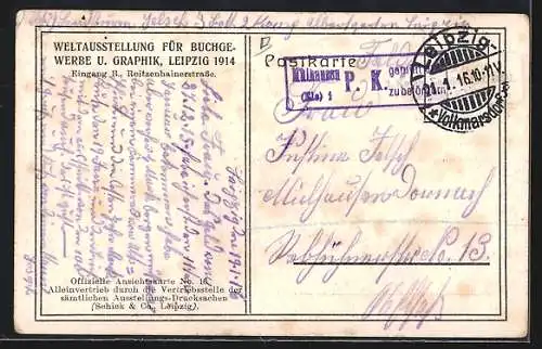 AK Leipzig, Weltausstellung für Buchgewerbe und Graphik 1914, Eingang B, Reitzenhainerstrasse