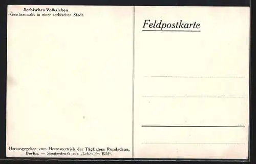 AK Serbisches Volksleben, Gemüsemarkt in einer serbischen Stadt