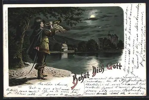 AK Trompeter von Säckingen am Ufer, Behüt Dich Gott!