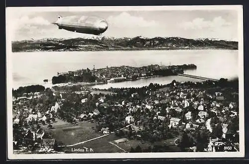 AK Lindau i. B., Panorama mit Zeppelin