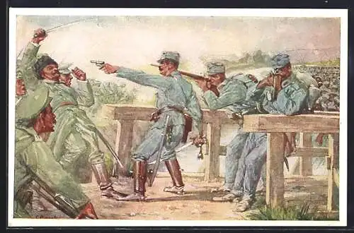 AK Rotes Kreuz Nr. 261, Hauptmann Erst Schneider vom Infanterieregiment Nr. 77 verteidigt Übergang