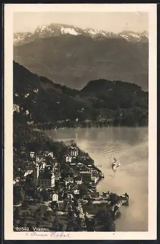 AK Vitznau, Ortsansicht mit See und Bergen