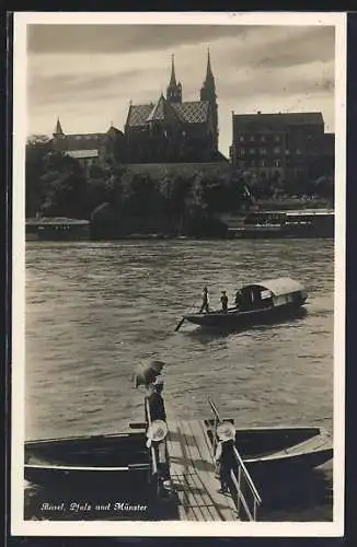 AK Basel / Bâle, Pfalz und Münster, Pfalz et la Cathédrale, Boot