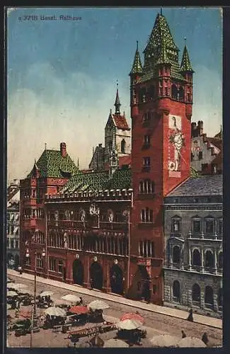 AK Basel, Marktstände vor dem Rathaus