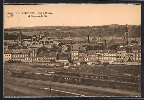 AK Verviers, Rue d`Ensival, et chemins de fer