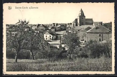 AK Sainte-Cécile-s-Semois, Panorama mit Kirche und Strassenpartie