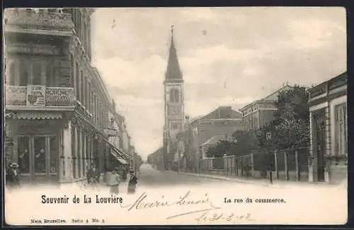 AK La Louvière, La rue du commerce, Strassenpartie