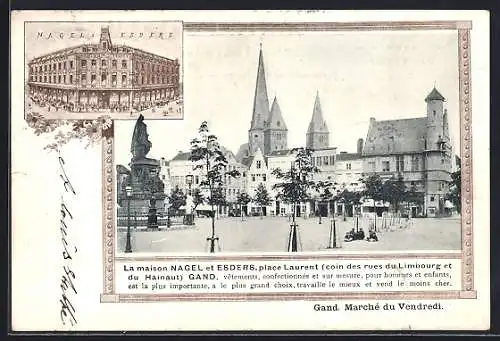 AK Gand, La Maison Nagel et Esders, Place Laurent, Coin des rues du Limbourg et du Hainaut