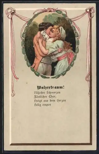 Präge-AK Walzertraum, Liebespaar umarmt sich