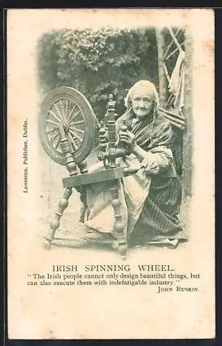 AK Irish Spinning Wheel, Alte Frau am Spinnrad