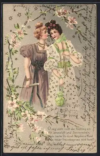 AK Rauchende Frauen verpesten die Frühlingsluft, Jugendstil