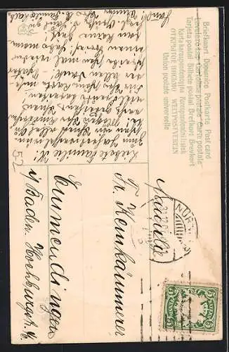 Präge-AK Neujahrsgruss mit nächtlicher Winterlandschaft, Jugendstil