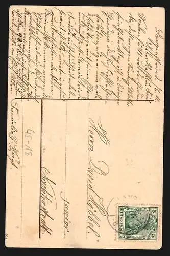 AK Junger Matrose im Ruderboot mit Vergissmeinnicht und einem Liebesbrief