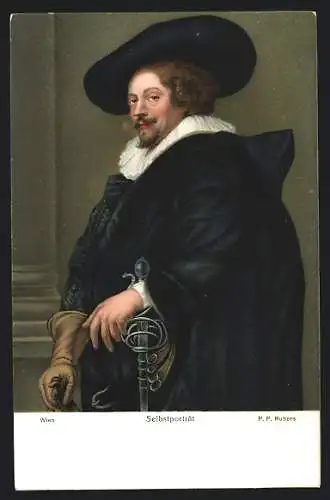 Künstler-AK Stengel & Co. Nr. 29753: Selbstporträt des Malers Rubens mit Hut und Degen