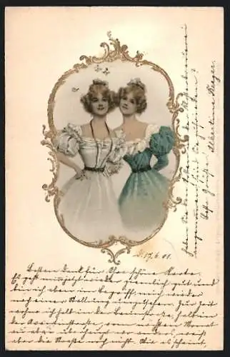 AK zwei junge Frauen mit Schmetterlingen