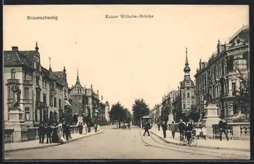 AK Braunschweig, Strassenbahn an der Kaiser Wilhelm-Brücke