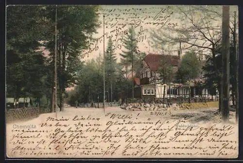 AK Chemnitz, Strassenpartie am Gasthaus Waldschänke