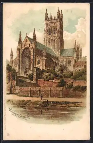 Künstler-AK Worcester, Cathedral from the river Severn