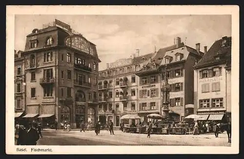 AK Basel, Partie am Fischmarkt mit Hotel Storchen