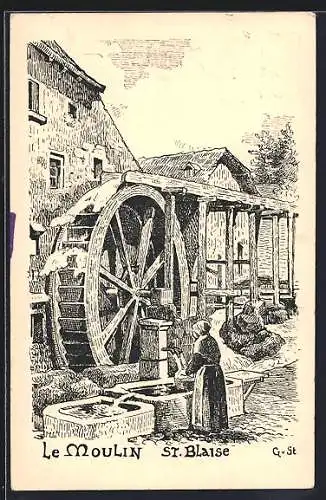 Künstler-AK St. Blaise, Le Moulin