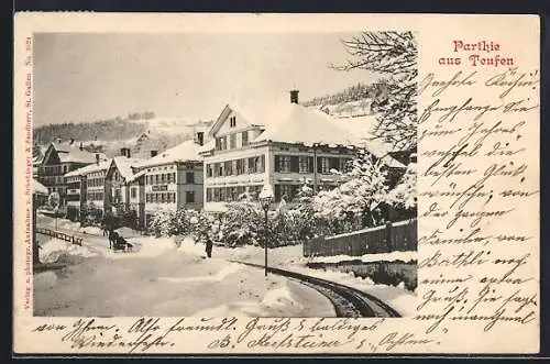 AK Teufen, Ortspartie mit Pferdeschlitten im Winter