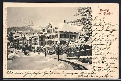 AK Teufen, Ortspartie mit Pferdeschlitten im Winter