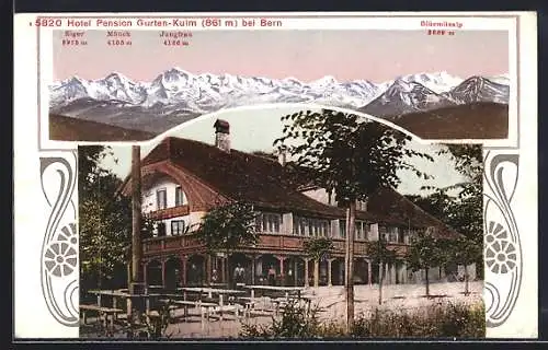 AK Gurten-Kulm bei Bern, Hotel Pension Gurten-Kulm, Bergpanorama mit Eiger, Mönch und Jungfrau