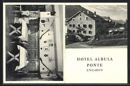 AK Ponte /Engadin, Hotel Albula, Innenansicht