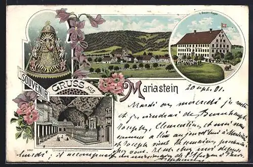 Lithographie Mariastein, Unterirdische Gnadenkapelle, Hotel de la Croix