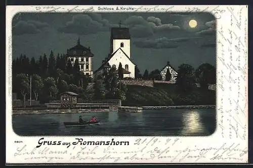 AK Romanshorn, Schloss und Kirche mit Ruderpartie