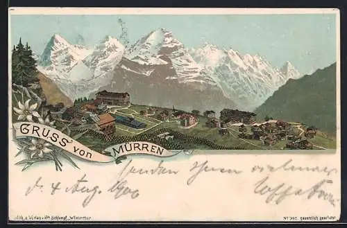 Lithographie Mürren, Totalansicht