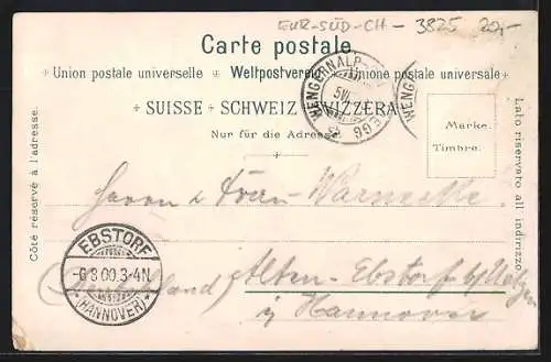 Lithographie Mürren, Totalansicht