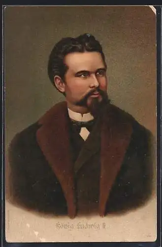 AK König Ludwig II. von Bayern im Mantel mit Pelzkragen