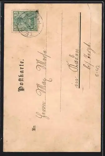 Lithographie Glaris, Kakao Suchard, Mann zeigt Frau ein Tuch